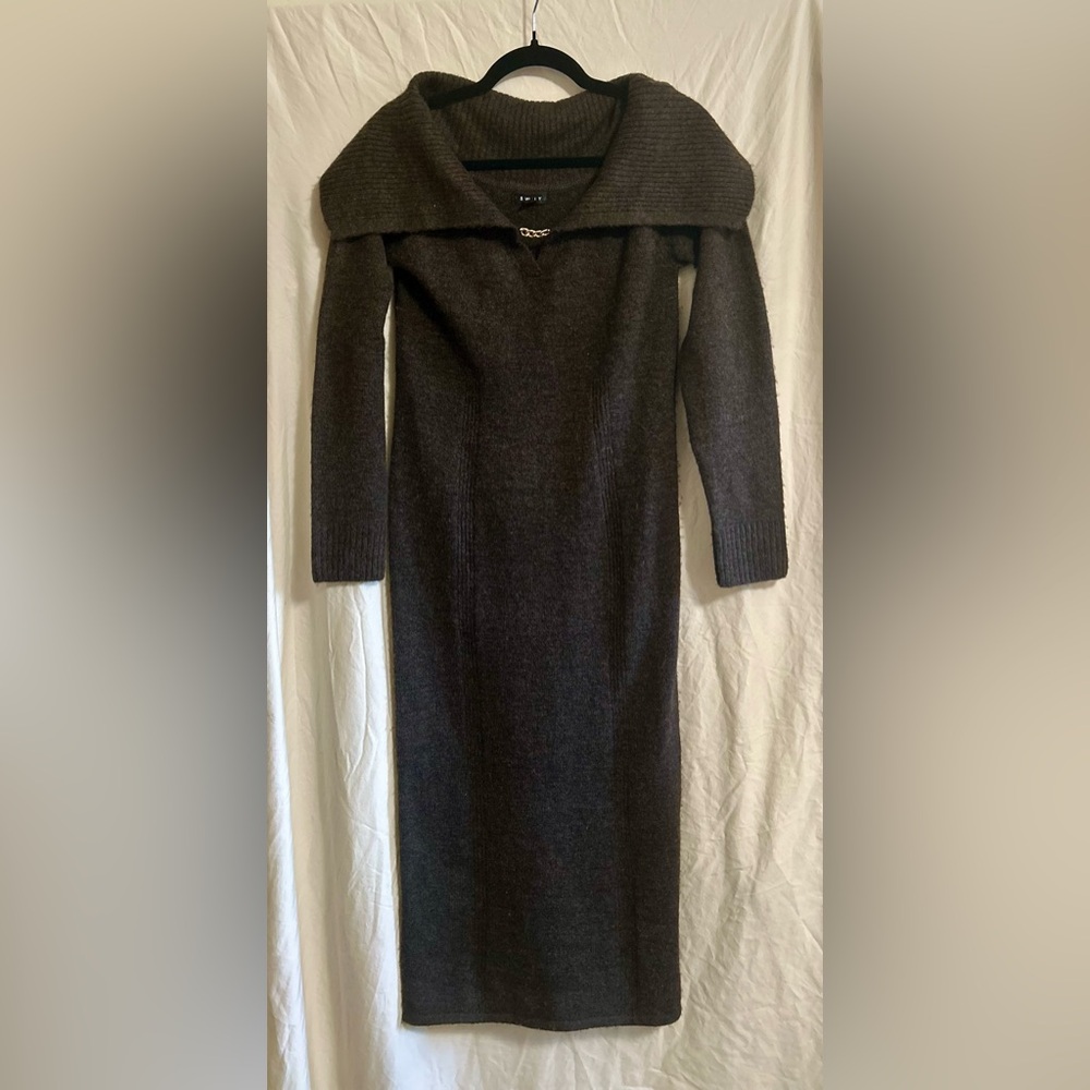 Brown Off the Shoulder Sweater Dress